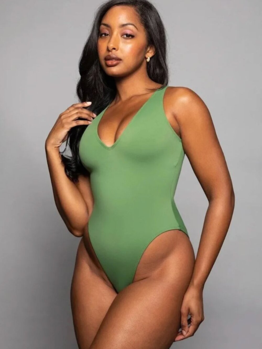 TA3 Plungey Corset Swimsuit One Piece Green - XL Short Torso